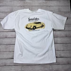 Sports Car Silk Screened White Tee T-shirt Men's Size Large